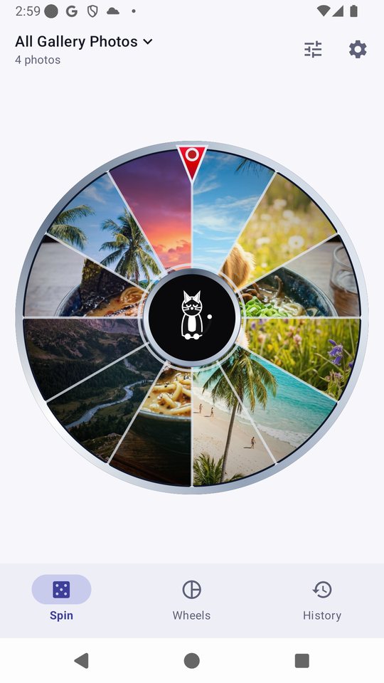 The PhotoSpin wheel showing photos from a gallery