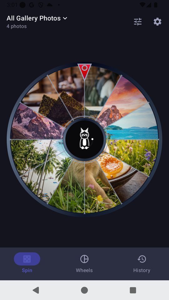 The spin screen in dark mode